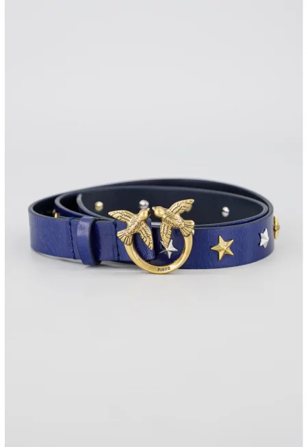 Кожен колан с тока с лого - Тъмносин