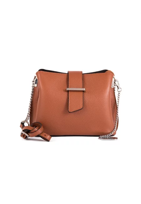 Кожена чанта през рамо Ciosa - Канелено кафяво/Сребрист