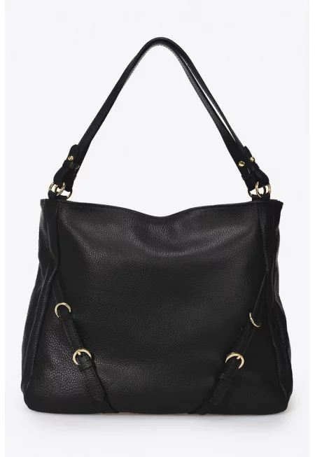 Кожена чанта през рамо с декоративни презрамки