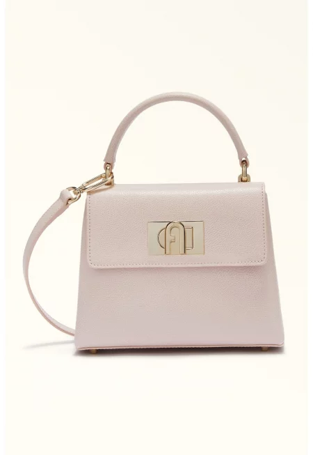 Кожена чанта през рамо с джоб на гърба - Бледа лила