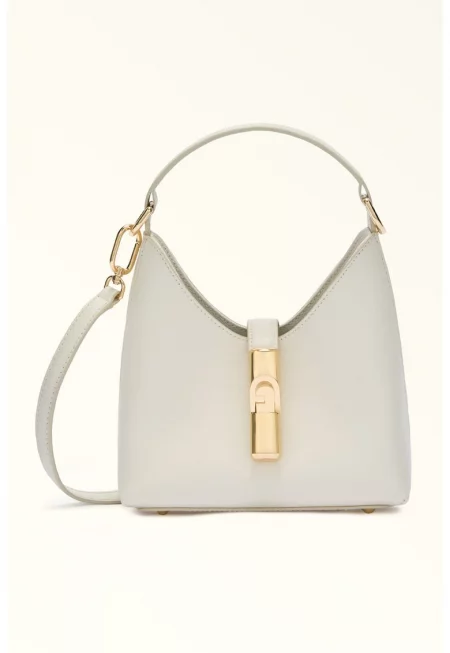Кожена чанта с отделяща се презрамка - Мръснобял