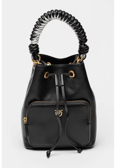 Кожена чанта с преден джоб - Черен