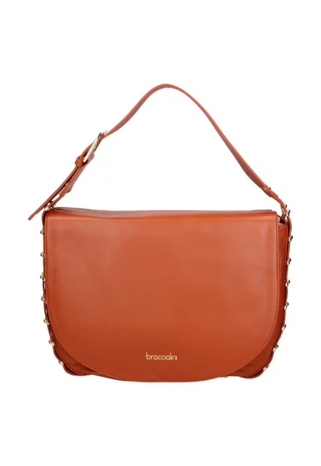 Кожена чанта за рамо с верижки - Кафяв