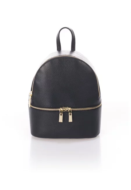 Кожена раница с цип - Черен