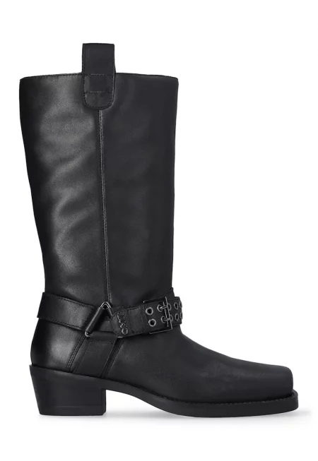 Кожени ботуши до коляното с квадратен връх