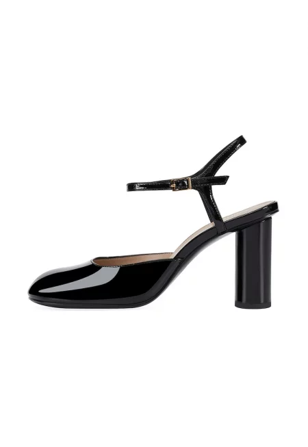 Кожени обувки с ток и тока - Черен