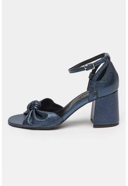 Кожени сандали с масивен ток и брокат - Черен