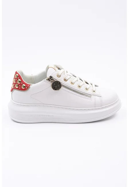 Кожени спортни обувки с капси - Червен/Бял/Златист