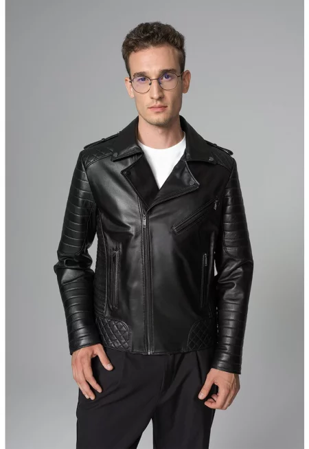 Кожено яке с капитонирани панели - Черен