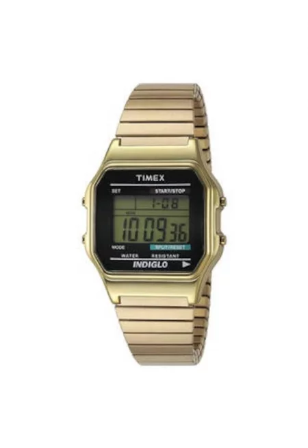 Мъжки часовник  Classic T78677 - ретро LCD дисплей - стоманена гривна - златен - 36x46x10mm