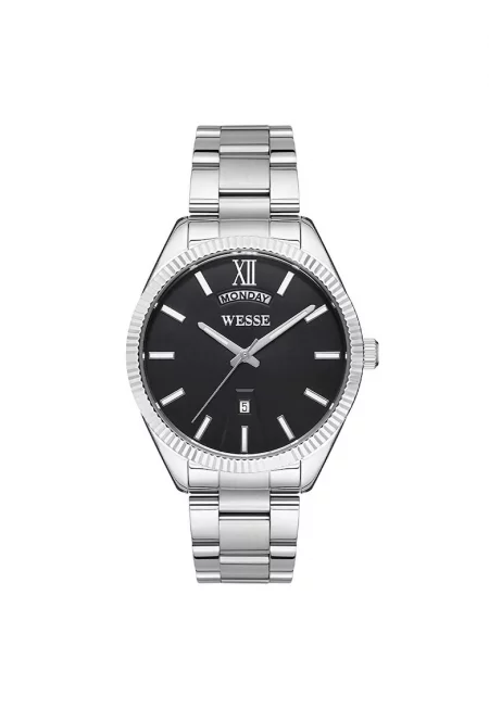 Мъжки часовник  кварцов механизъм - 42x11мм - металик сив цвят - черен циферблат - водоустойчив 5 ATM