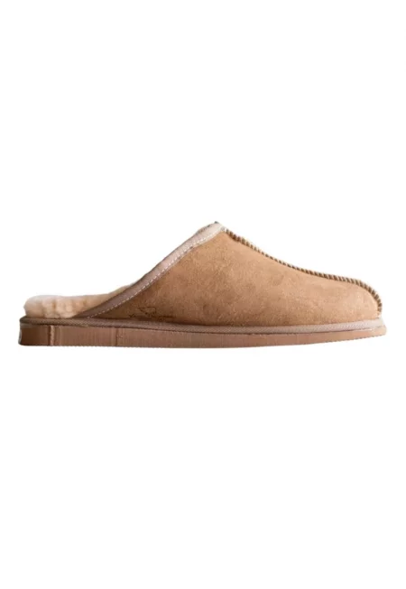 Мъжки чехли  вълна/естествена кожа - кафяви