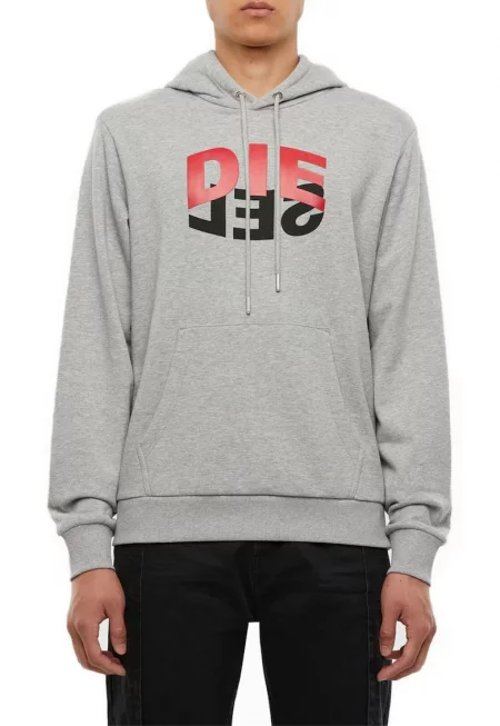 Мъжки суичър  сив - 100% памук - с качулка и кенгуру джоб -