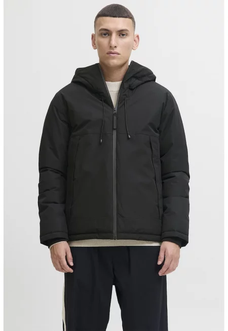 Непромокаемо ватирано зимно яке с цип - Черен