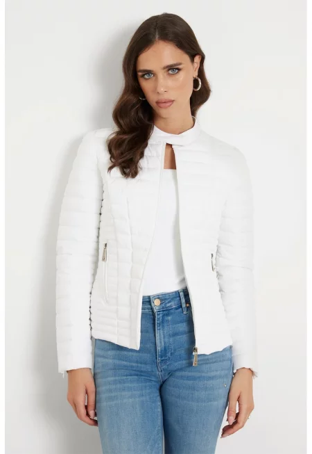 Олекотено капитонирано слим яке - Бял