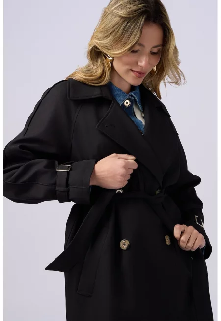 Палто със скосени джобове - Черен