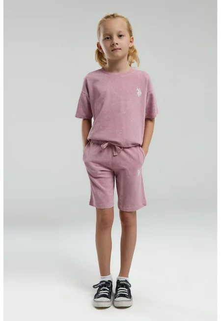 Памучен спортен екип с лого - Прашно розово