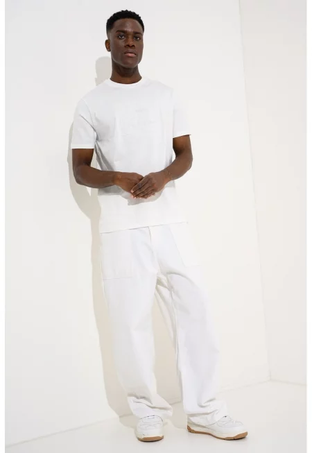 Памучна тениска с овално деколте - Бял