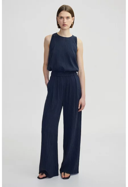 Панталон с лиосел с еластична талия - Тъмносин