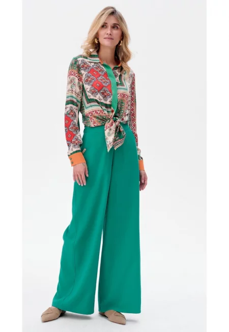 Панталон с широка кройка - едноцветен - Nezi