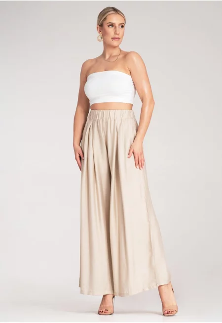 Панталон за дами -  бежов - висока талия - широк - летен - един размер