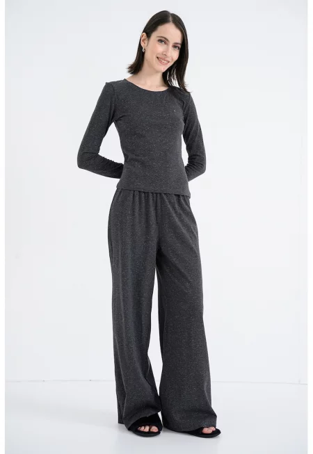 Пижама с памук и лого - Антрацитно сиво/Сребрист