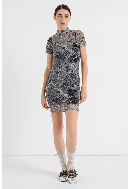 Прилепнала рокля с принт - Tъмносив