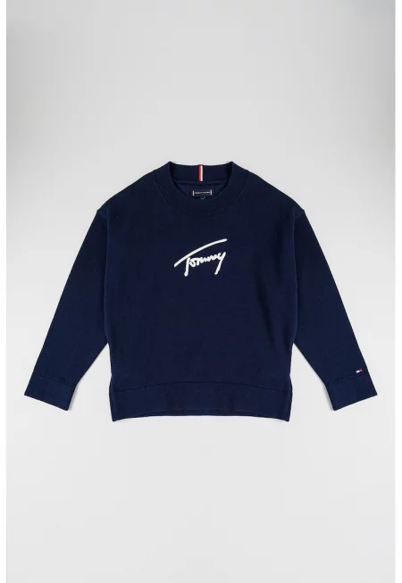 Пуловер от органичен памук с лого - Бял/Ултрамарин синьо