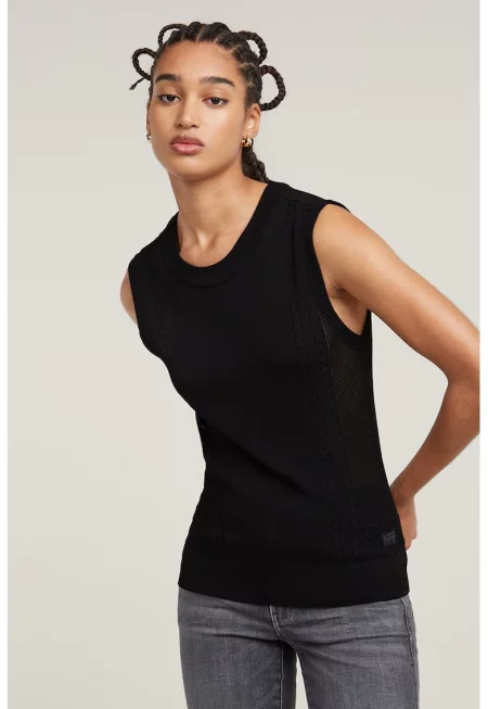 Пуловер с ажур - без ръкави - Черен