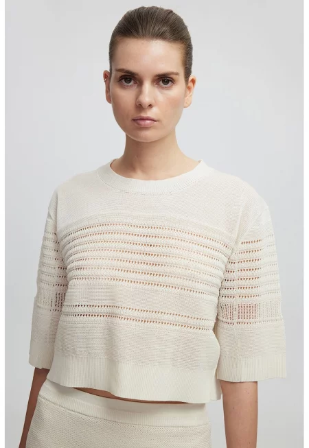 Пуловер с перфорации - Слонова кост