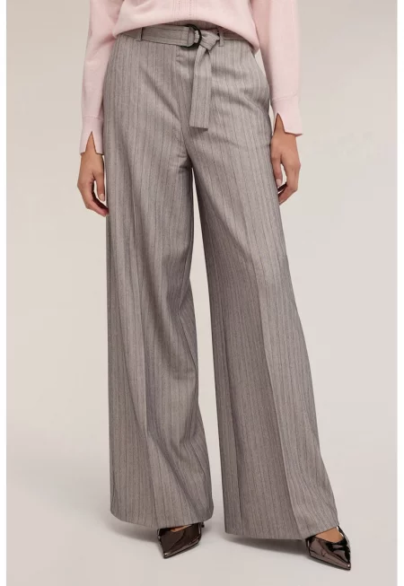 Раиран панталон Palazzo с колан - Сиво-бежов