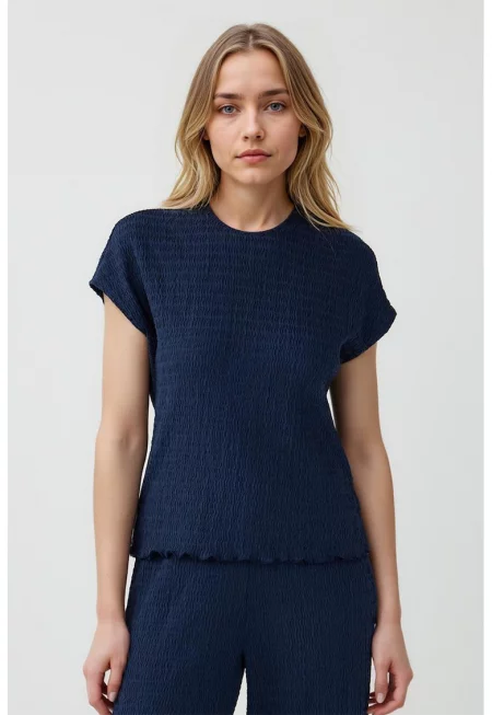 Релефна блуза с къси ръкави