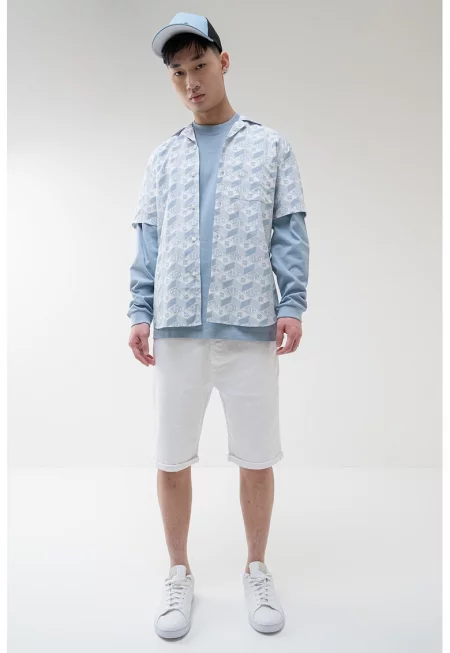 Риза Ellino с лого - Бял/Светлосин