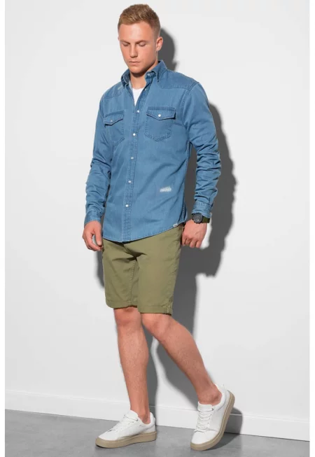 Риза от шамбре с джобове - Син