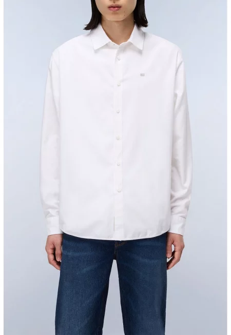 Риза с яка с копчета - Бял