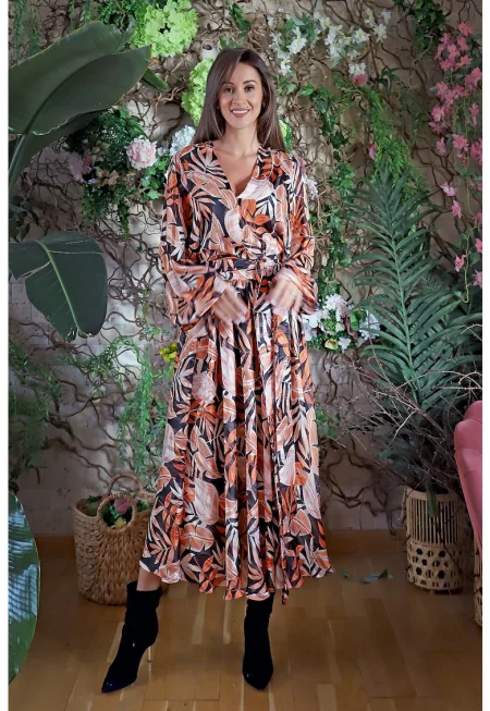 Рокля Cremona с коприна - Оранжев/Тъмносин