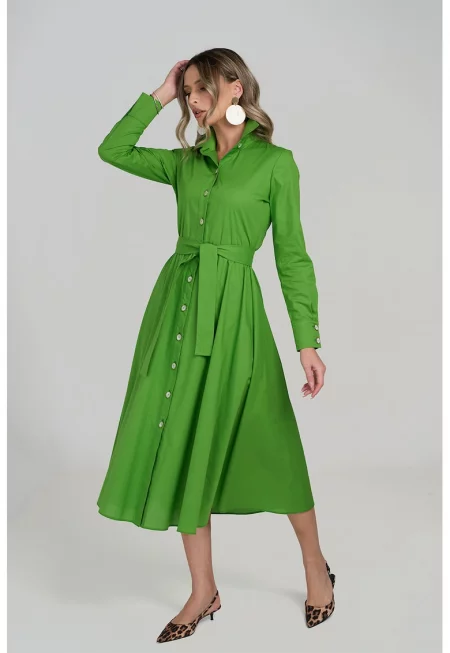 Рокля тип риза Klara с колан - Аква зелено