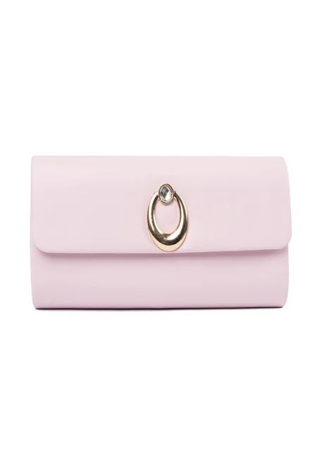 Розова чанта за рамо  със сребристи детайли - елегантна - компактна - за специални поводи