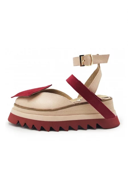 Сандали с каишка на глезена - Червен/Светло бежово
