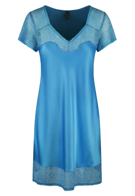 Сатинирана нощница с дантела - Син