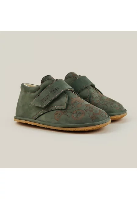 Scribble Leather Barefoot Shoes - Зелен