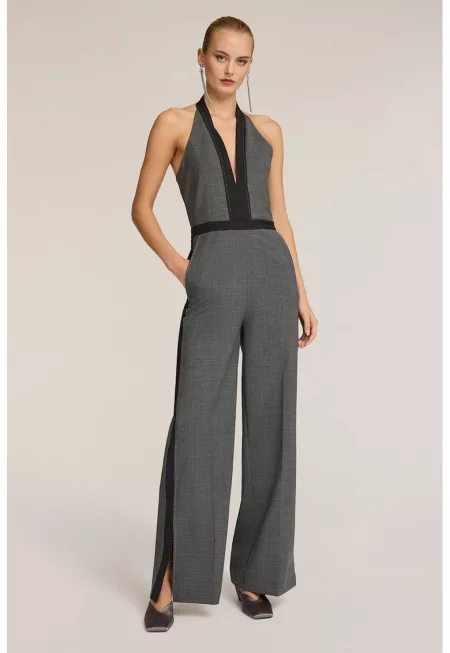 Широк гащеризон без ръкави с вълна - Черен/Сив