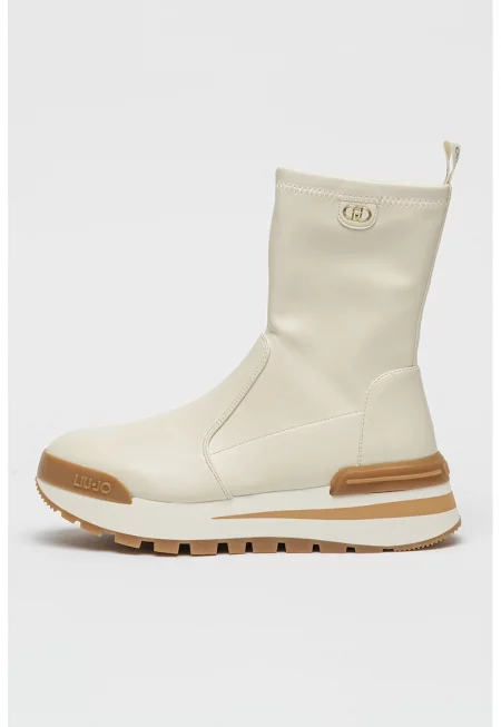 Скосени боти с еко кожа - Мръснобял