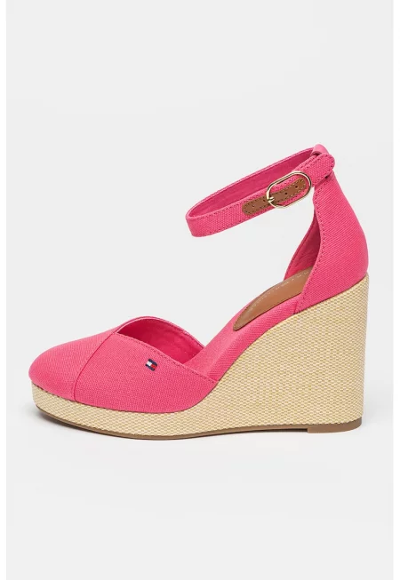 Скосени сандали с лого - Розово/Крем