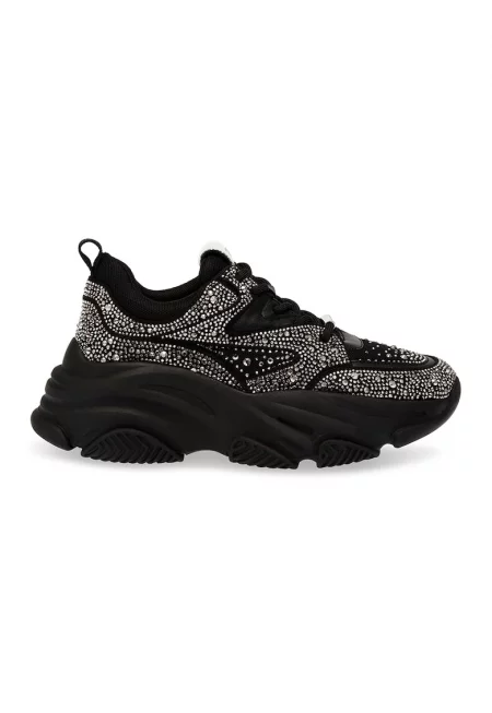 Скосени спортни обувки Privy с декоративни камъни - Черен/Сребрист