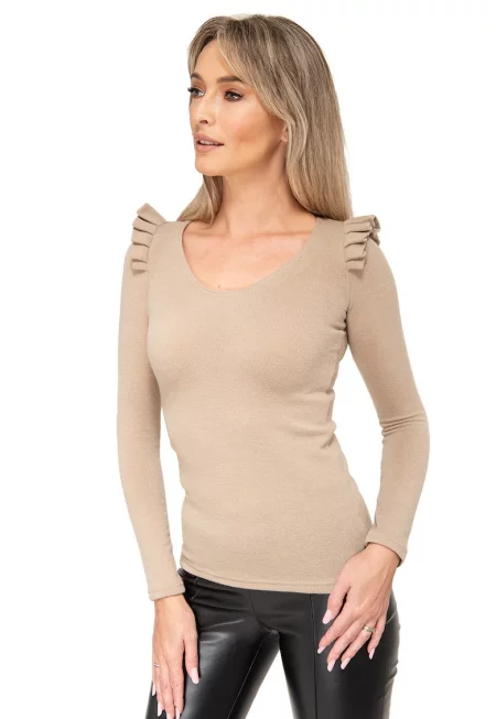 Слим блуза Liana с вълна - Бежов