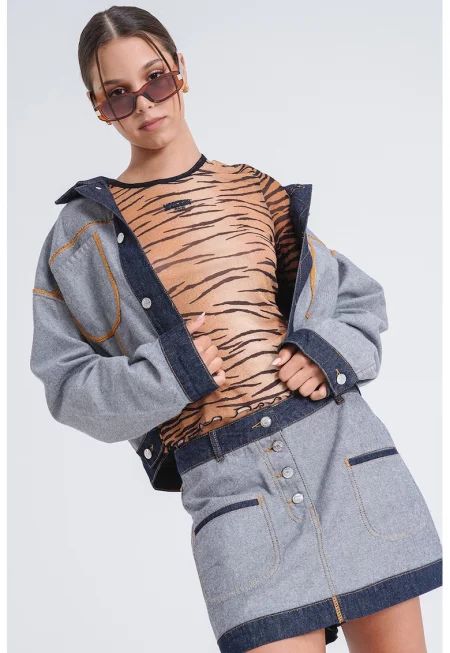 Слим блуза с принт - Черен/Тъмножълт