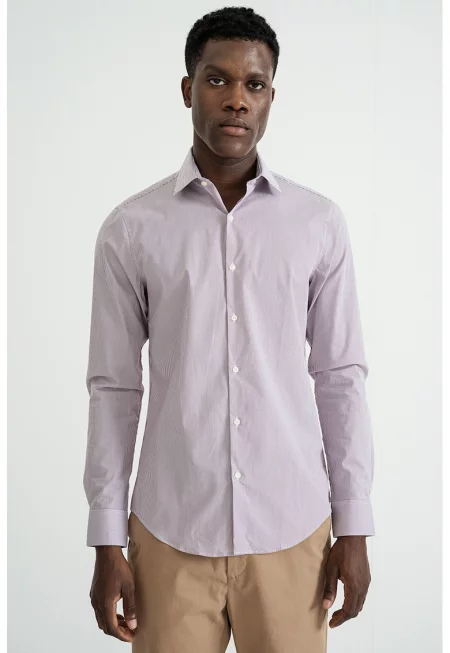 Слим риза със ситно райе - Бял/Малина