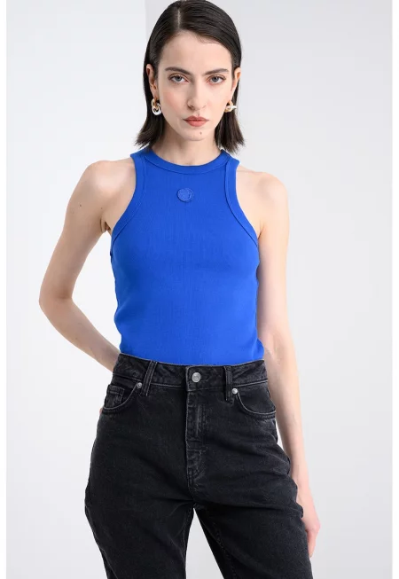 Слим топ - 2 части - Черен/Кралско Синьо