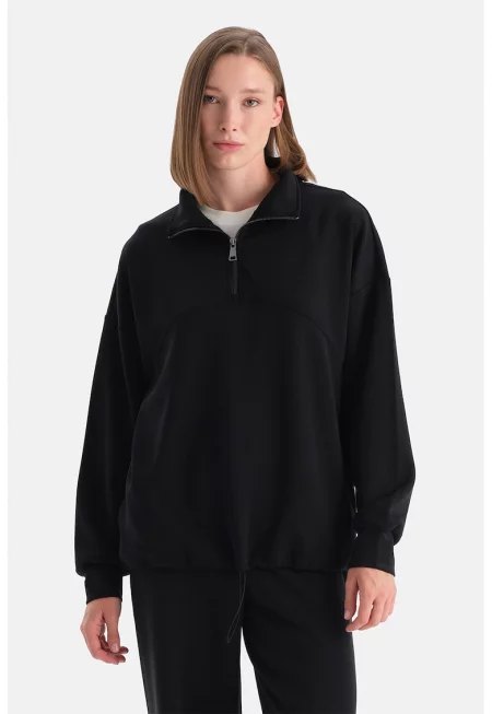 Суитшърт с паднали ръкави - Черен